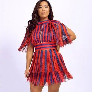 Red and Blue Fringe Dress